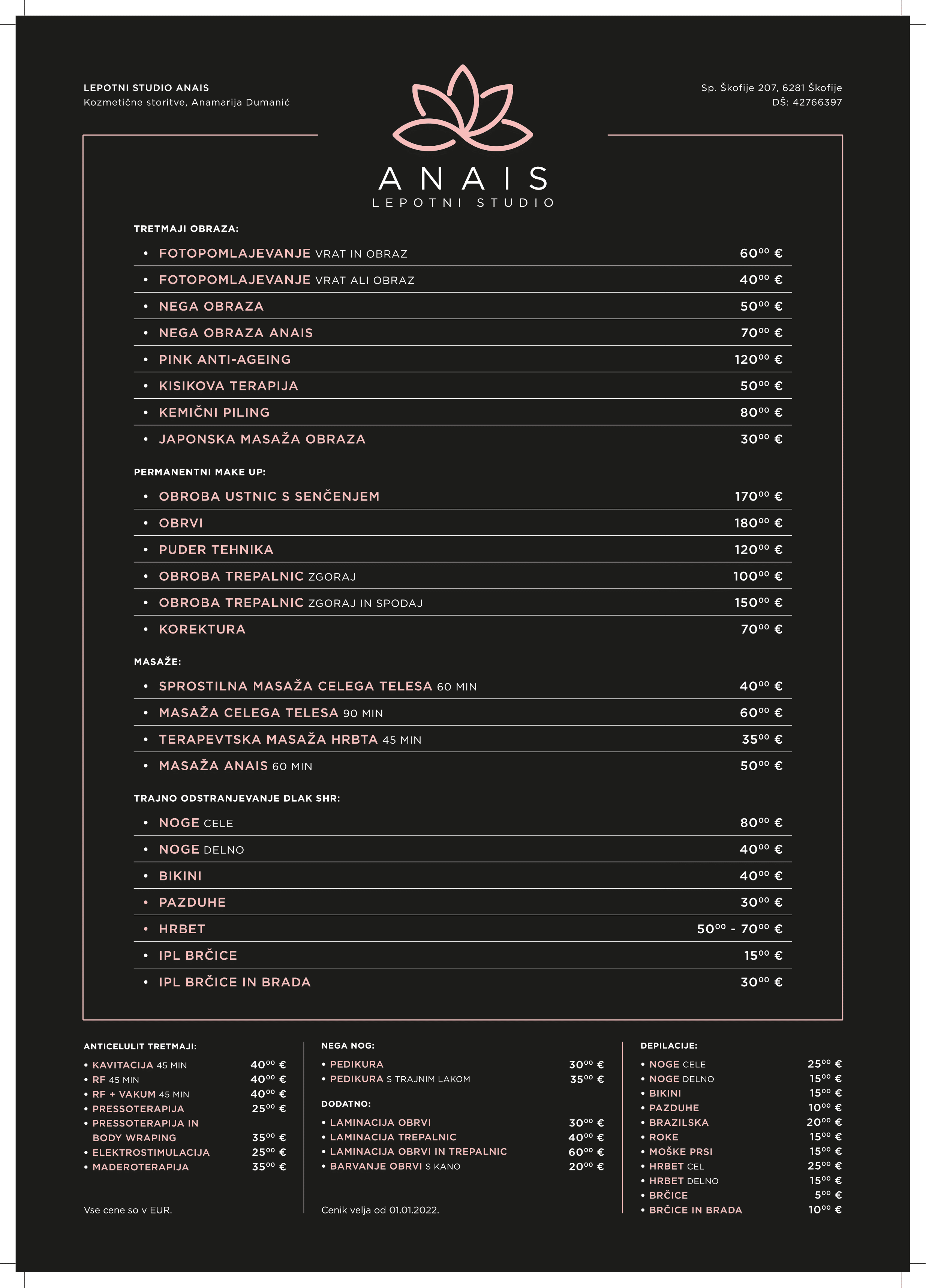 Cenik-Lepotni studio Anais